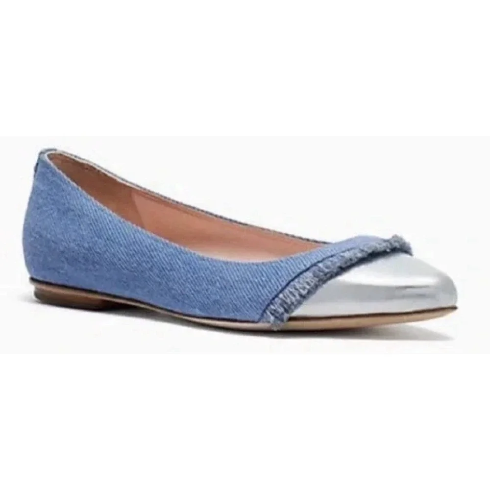 Kate Spade New York Nelly Flats Washed Denim Metallic Silver Size‎ 8